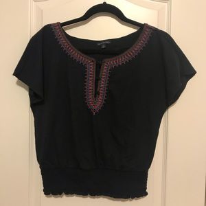 Navy AE shirt with pretty neckline embroidery